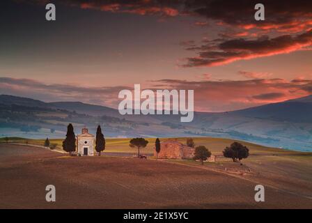 ITALIEN TOSKANA Vitaleta Kapelle in der Nähe von Pienza, San Quirico d'Orcia, Val d'Orcia, Toskana, Italien, EU, Europa Stockfoto