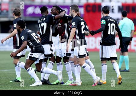 ROTTERDAM, NIEDERLANDE - JANUAR 10: Feiern Sie Feyenoord während des niederländischen Eredivisie-Spiels zwischen Sparta Rotterdam und Feyenoord am 10. Januar 2021 in Rotterdam, Niederlande (Foto: Herman Dingler/BSR AgencyOrange BilderAlamy Live News) Stockfoto