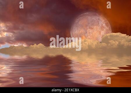 Riesenmond in Wolken. 3D-Rendering Stockfoto