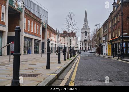 Brushfield Street, Christ Church and Old Spitalfields Market, East London, Großbritannien, Sonntag, 10. Januar 20 Stockfoto