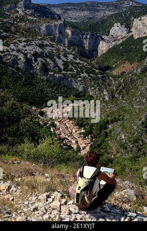 Saint Guilhem le Desert, eines der schönsten Dörfer in Frankreich, Okzitanien, Frankreich Stockfoto