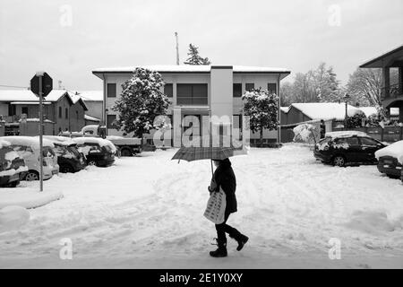 Italien, Schneefall in Casorezzo Stockfoto