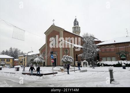 Italien, Schneefall in Casorezzo Stockfoto