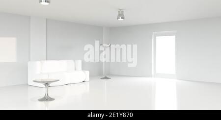 Moderne Wohnzimmerinnenarchitektur-Serie mit Couch und Tisch 3d-Renderdarstellung Stockfoto