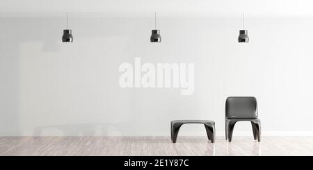 Modernes Design Wohnzimmer minimalistischer Innentisch und Stuhl iwth 3 Lampen 3d-Renderdarstellung Stockfoto