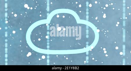 Blau glühende Wolke Symbol auf glühenden Technologie Hintergrund mit Partikeln 3d-Renderdarstellung Stockfoto