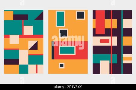 Set von Hintergründen mit Vintage Geometrie Grafik. Für Covers, Voucher, Poster, Flyer und Banner Designs. Bauhaus-Stil Stockfoto