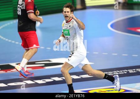 Köln, Deutschland. 10. Jan, 2021. firo: 10.01.2021, Handball: EHF Euro 2022 Qualifiers, Qualifikation, Nationalmannschaft Deutschland - Österreich Jubilation Uwe GENSHEIMER, DE Quelle: dpa/Alamy Live News Stockfoto