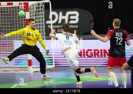 Köln, Deutschland. 10. Jan, 2021. firo: 10.01.2021, Handball: EHF Euro 2022 Qualifiers, Qualifikation, Nationalmannschaft Deutschland - Österreich Tor Tobias REICHMANN, GER Quelle: dpa/Alamy Live News Stockfoto