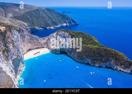 Zakynthos, Griechenland. Navagio Strand mit Schiffswrack auf der Insel Zakynthos. Stockfoto