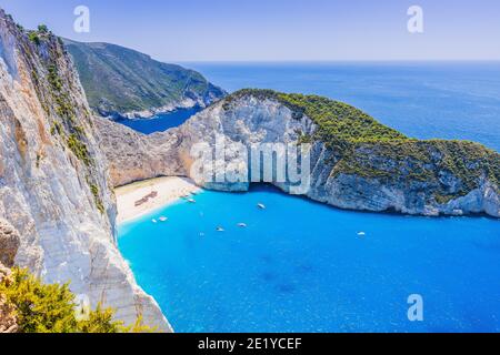 Zakynthos, Griechenland. Navagio Strand mit Schiffswrack auf der Insel Zakynthos. Stockfoto