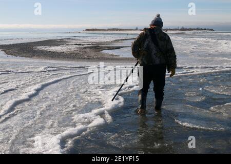 Fotograf zu Fuß auf Gull Island Stockfoto