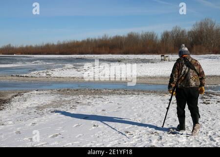 Fotograf zu Fuß auf Gull Island Stockfoto