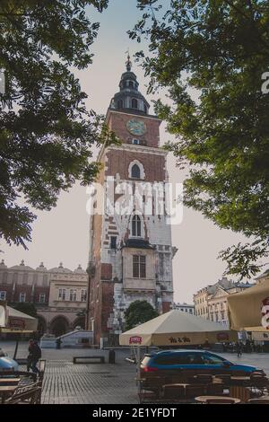 Rathausturm auf dem Hauptmarkt Krakau, Polen Stockfoto