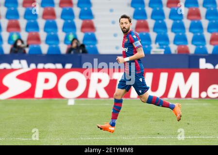 Jose Luis Morales von Levante in Aktion gesehen während der spanischen La Liga Fußballspiel zwischen Levante und Eibar im Ciutat de Valencia Stadion.(Endstand; Levante 2:1 Eibar) Stockfoto