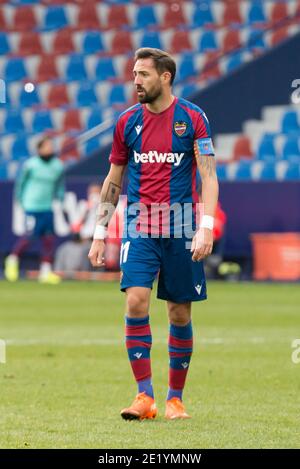 Jose Luis Morales von Levante in Aktion gesehen während der spanischen La Liga Fußballspiel zwischen Levante und Eibar im Ciutat de Valencia Stadion.(Endstand; Levante 2:1 Eibar) Stockfoto