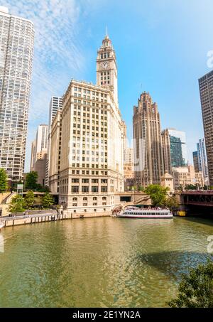 Wendella Bootsfahrten Architekturtour auf dem Chicago River in Chicago Downtown, USA Stockfoto