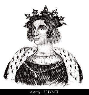 Porträt von Ludwig IX. Der Heilige (1215 - 1270). König von Frankreich von 1226 bis 1270. Haus von Capet, direkte Kapetaner oder Haus von Frankreich. Geschichte Frankreichs, aus dem Buch Atlas de la France 1842 Stockfoto