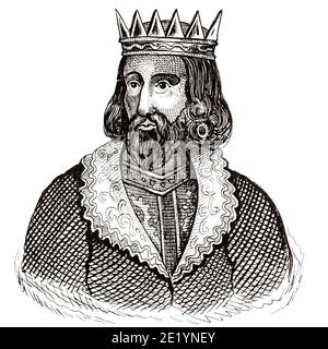 Porträt von Louis X. dem Quarreler (1290 - 1316). König von Frankreich von 1314 bis 1316. Haus von Capet, direkte Kapetaner oder Haus von Frankreich. Geschichte Frankreichs, aus dem Buch Atlas de la France 1842 Stockfoto