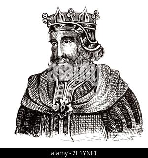 Porträt Karls IV. (1295 - 1328). König von Frankreich von 1321 bis 1328. Haus von Capet, direkte Kapetaner oder Haus von Frankreich. Geschichte Frankreichs, aus dem Buch Atlas de la France 1842 Stockfoto