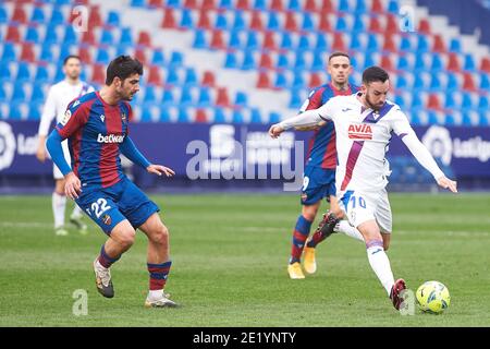 Edu Exposito von Eibar und Jorge Melero von Levante während der spanischen Meisterschaft La Liga Fußball mach zwischen Levante und Eibar am 10. Januar 2021 im Estadio Ciutat de Valencia in Valencia, Spanien - Foto Maria Jose Segovia / Spanien DPPI / DPPI / LM Stockfoto