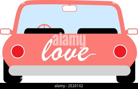 Für Valentinstag Auto mit Liebe Text auf weißem Hintergrund. Vektorgrafik Stockfoto