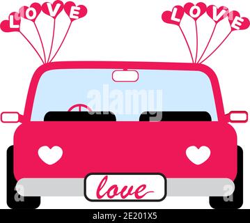 Für Valentinstag Auto mit Liebe Text auf weißem Hintergrund. Vektorgrafik Stockfoto