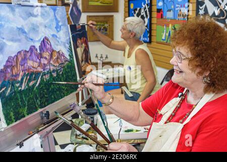 Alabama Northport Renaissance Gallery, ältere Frau weibliche Frauen Malerei Klasse Farben Staffelei, Stockfoto