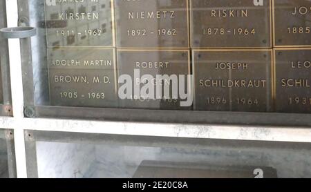 Los Angeles, Kalifornien, USA 10. Januar 2021 EINE allgemeine Sicht auf die Atmosphäre von Joseph Schildkrauts Grab/Nische im Beth Olam Mausoleum auf dem Hollywood Forever Cemetery am 10. Januar 2021 in Los Angeles, Kalifornien, USA. Foto von Barry King/Alamy Stockfoto Stockfoto