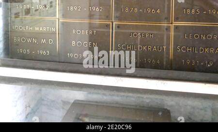 Los Angeles, Kalifornien, USA 10. Januar 2021 EINE allgemeine Sicht auf die Atmosphäre von Joseph Schildkrauts Grab/Nische im Beth Olam Mausoleum auf dem Hollywood Forever Cemetery am 10. Januar 2021 in Los Angeles, Kalifornien, USA. Foto von Barry King/Alamy Stockfoto Stockfoto