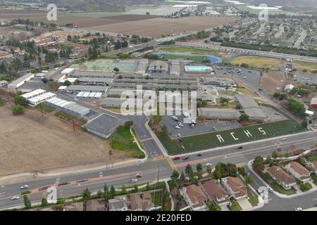 Eine Luftaufnahme der Adolfo Camarillo High School, Mittwoch, 6. Januar 2021, in Camarillo, Kalifornien. Stockfoto