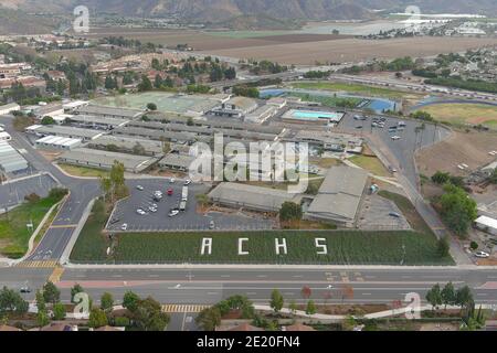 Eine Luftaufnahme der Adolfo Camarillo High School, Mittwoch, 6. Januar 2021, in Camarillo, Kalifornien. Stockfoto