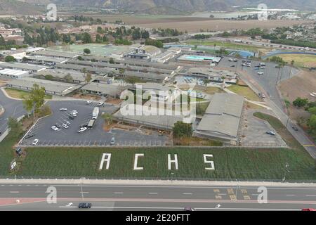 Eine Luftaufnahme der Adolfo Camarillo High School, Mittwoch, 6. Januar 2021, in Camarillo, Kalifornien. Stockfoto