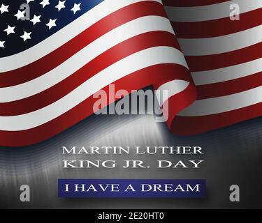 Martin Luther King Jr. Tag - Ich habe einen Traum, USA Grunge Flagge, auf Holzhintergrund, Illustration Stockfoto