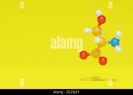 Serin (l-Serin, Ser, S) Aminosäuremolekül. 3D-Rendering. Kugel- und Stabmolekularmodell mit Atomen, die als farbcodierte Kugeln dargestellt sind: Wasserstoff (weiß), Stockfoto