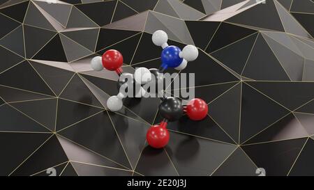 Serin (l-Serin, Ser, S) Aminosäuremolekül. 3D-Rendering. Atome werden als Kugeln mit herkömmlicher Farbkodierung dargestellt: Wasserstoff weiß, Kohlenstoff schwarz, Stockfoto