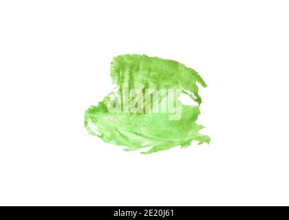 Grüne abstrakte Tinte oder Aquarellfleck mit ungleichmäßigen Kanten Aquarellfarbe auf Weiß Stockfoto
