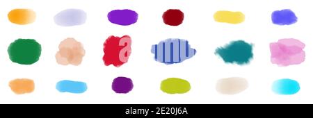 Set von mehrfarbigen Aquarell bemalt Fleck, Kreise, Streifen, Punkt, Flecken, Schlieren, glatt als Design-Hintergrund kreative Elemente Stockfoto