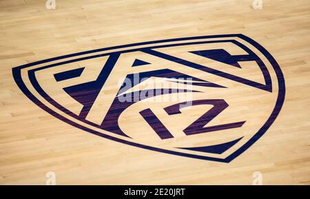 Berkeley, CA, USA, 10. Januar 2021. A. Pac 12-Logo während des NCAA Women's Basketball-Spiels zwischen Oregon Ducks und den California Golden Bears im Hass Pavilion Berkeley Calif. Thurman James/CSM/Alamy Live News Stockfoto