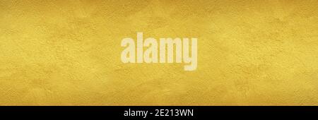 Strukturierte Wand mit Gold Farbe lackiert - breite Banner oder Kopfzeilenformat mit goldenem Hintergrund Stockfoto