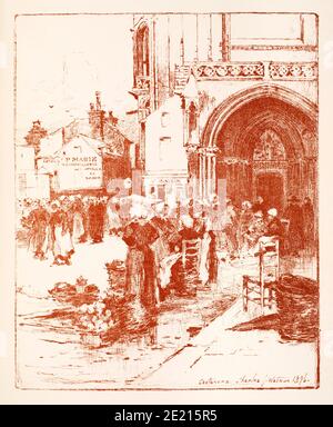 Markt in Coutances, Normandie, Frankreich , Zeichnung von Suffolk Künstler Charles, J Watson 1897 das Studio ein Illustriertes Magazin der Schönen und angewandten Kunst Stockfoto