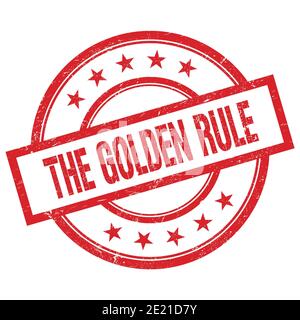 DER TEXT DER GOLDENEN REGEL auf rotem runden Vintage-Stempel geschrieben. Stockfoto