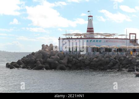 Puerto de Mogan Leuchtturm Restaurant Gran Canaria Island Spanien Stockfoto