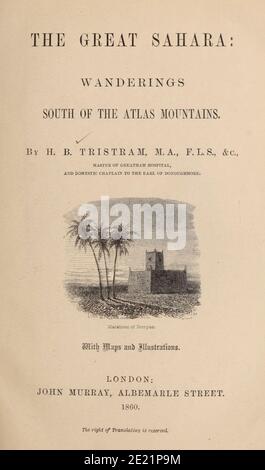 Marabout von Berryan Vignette auf der Titelseite aus dem Buch "Great Sahara: Wanderungen südlich des Atlasgebirges. ' von Tristram, H. B. (Henry Baker), Veröffentlicht von J. Murray in London im Jahr 1860 Stockfoto