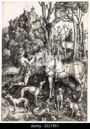 Die Vision von St. Eustace, Stich von Albrecht Dürer, 1499-1503 Stockfoto