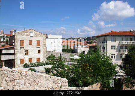 Blick über die Dächer der Oberstadt, Stadt Rab, Insel Rab Kroatien Stockfoto