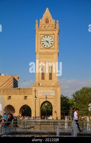 Irak, Kurdistan, Erbil. Uhrturm im Shar Park Stockfoto