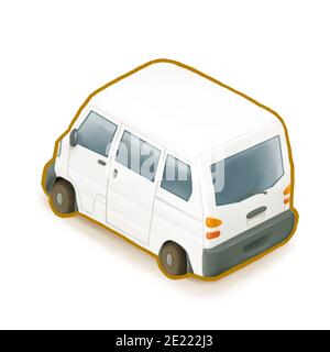 Die digitale Malerei der asiatischen Transport Mini-Van, die meisten kleinen van Fahrzeug Auto-Einsatz in Taiwan und Japan isometrische Cartoon-Symbol Raster Illustration o Stockfoto