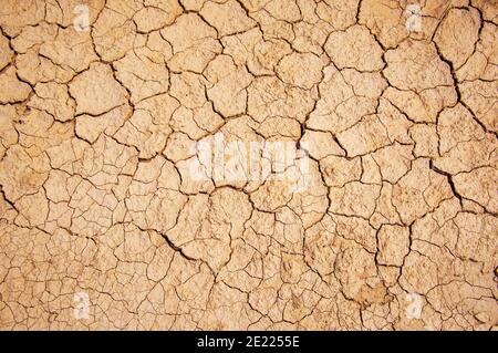 Getrocknete und rissige Erde Boden Hintergrund, trockene Wüste Textur, globale Erwärmung Konzept Stockfoto