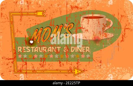 Grungy american Diner Zeichen, Retro grungy Vektor Illustration, freie Kopie Raum Stockfoto